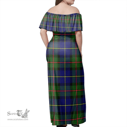 Scottish MacLeod Of Harris Modern Clan Tartan Off Shoulder Long Dress - Classic Scottish Plaid Tartan Plaid