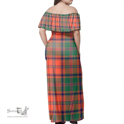Scottish Stewart Of Appin Ancient Clan Tartan Off Shoulder Long Dress - Classic Scottish Plaid Tartan Plaid