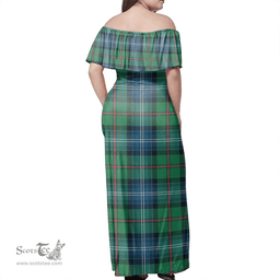 Scottish Urquhart Ancient Clan Tartan Off Shoulder Long Dress - Classic Scottish Plaid Tartan Plaid