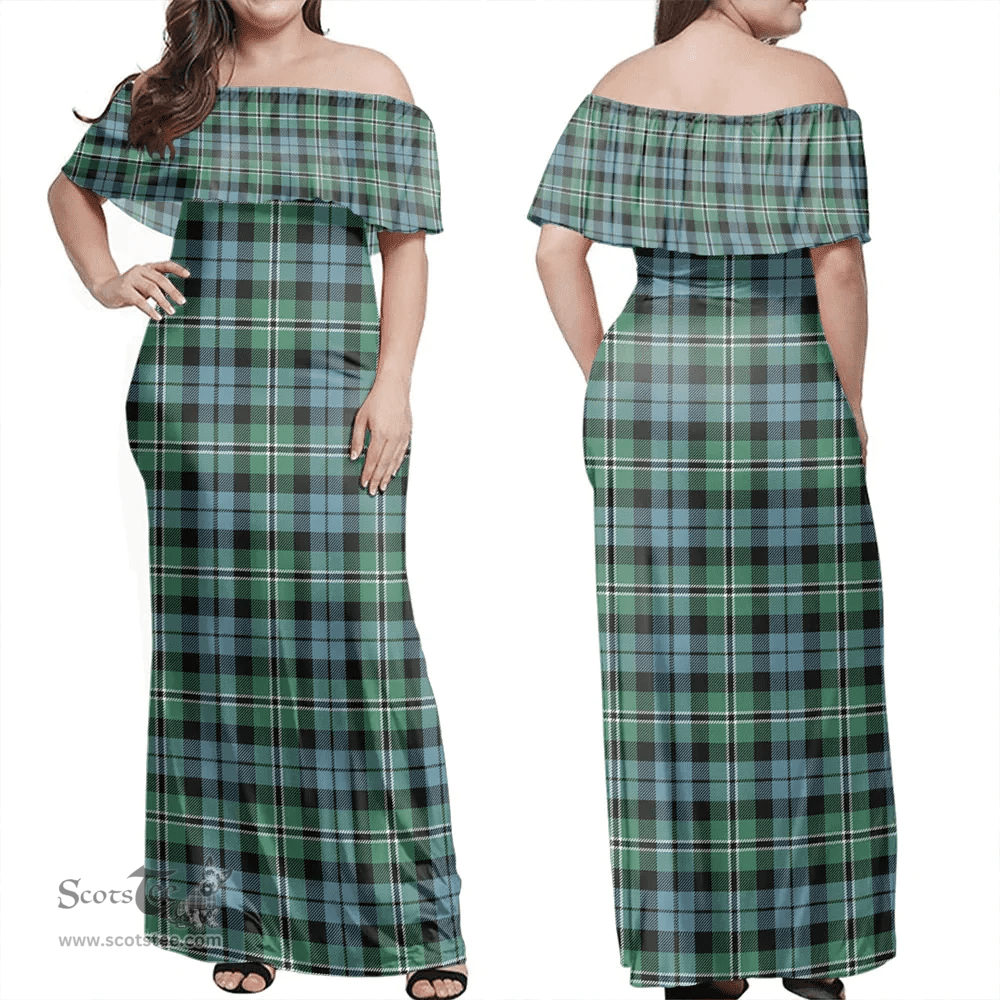 Scottish Melville Clan Tartan Off Shoulder Long Dress - Classic Scottish Plaid Tartan Plaid