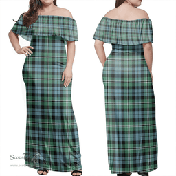 Scottish Melville Clan Tartan Off Shoulder Long Dress - Classic Scottish Plaid Tartan Plaid