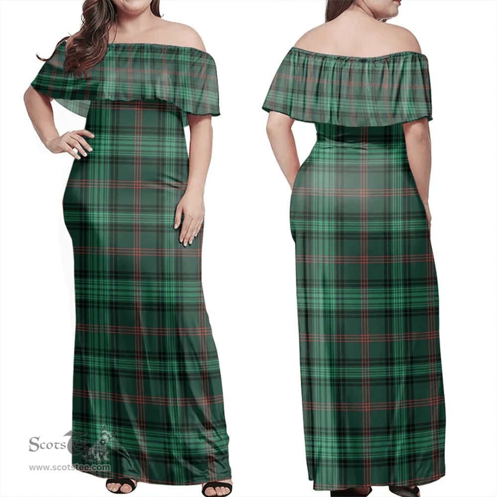 Scottish Ross Hunting Modern Clan Tartan Off Shoulder Long Dress - Classic Scottish Plaid Tartan Plaid