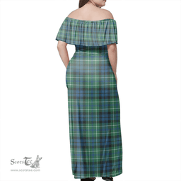 Scottish MacNeil Of Colonsay Ancient Clan Tartan Off Shoulder Long Dress - Classic Scottish Plaid Tartan Plaid