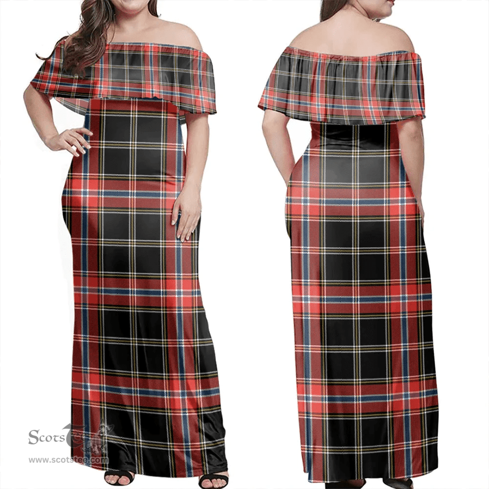 Scottish Norwegian Night Clan Tartan Off Shoulder Long Dress - Classic Scottish Plaid Tartan Plaid