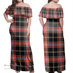 Scottish Norwegian Night Clan Tartan Off Shoulder Long Dress - Classic Scottish Plaid Tartan Plaid