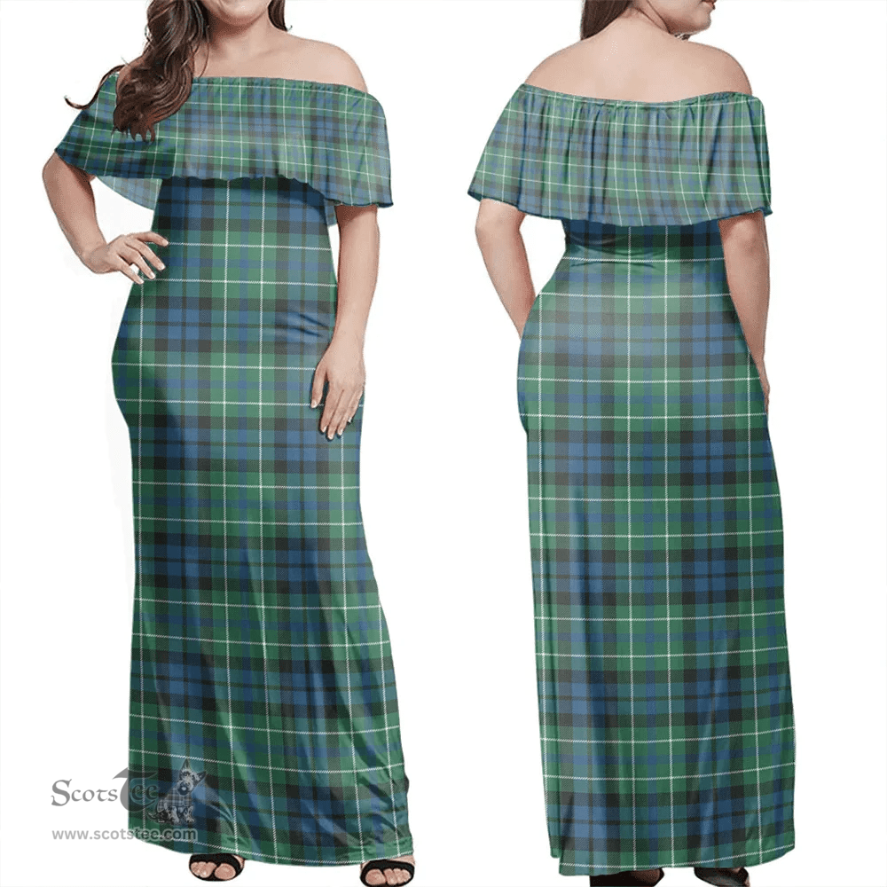Scottish MacNeil Of Colonsay Ancient Clan Tartan Off Shoulder Long Dress - Classic Scottish Plaid Tartan Plaid
