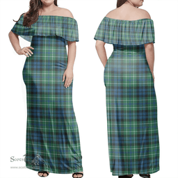Scottish MacNeil Of Colonsay Ancient Clan Tartan Off Shoulder Long Dress - Classic Scottish Plaid Tartan Plaid