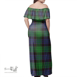 Scottish Stewart Old Modern Clan Tartan Off Shoulder Long Dress - Classic Scottish Plaid Tartan Plaid