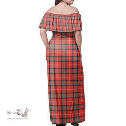 Scottish Stuart Of Bute Clan Tartan Off Shoulder Long Dress - Classic Scottish Plaid Tartan Plaid