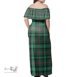 Scottish Ross Hunting Modern Clan Tartan Off Shoulder Long Dress - Classic Scottish Plaid Tartan Plaid