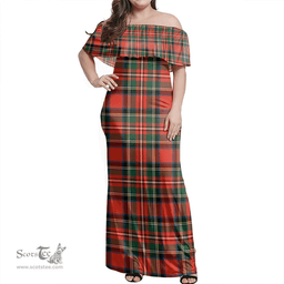 Scottish Stewart Royal Modern Clan Tartan Off Shoulder Long Dress - Classic Scottish Plaid Tartan Plaid