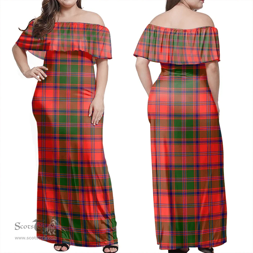 Scottish Stewart Of Appin Modern Clan Tartan Off Shoulder Long Dress - Classic Scottish Plaid Tartan Plaid