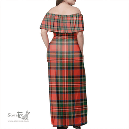 Scottish Stewart Royal Modern Clan Tartan Off Shoulder Long Dress - Classic Scottish Plaid Tartan Plaid
