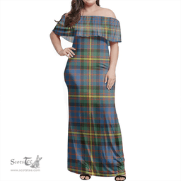 Scottish MacSporran Ancient Clan Tartan Off Shoulder Long Dress - Classic Scottish Plaid Tartan Plaid