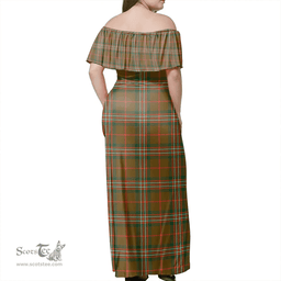 Scottish Scott Brown Modern Clan Tartan Off Shoulder Long Dress - Classic Scottish Plaid Tartan Plaid