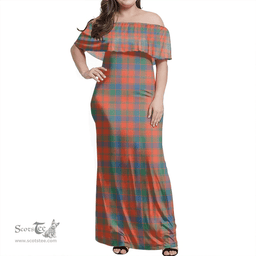 Scottish Robertson Ancient Clan Tartan Off Shoulder Long Dress - Classic Scottish Plaid Tartan Plaid