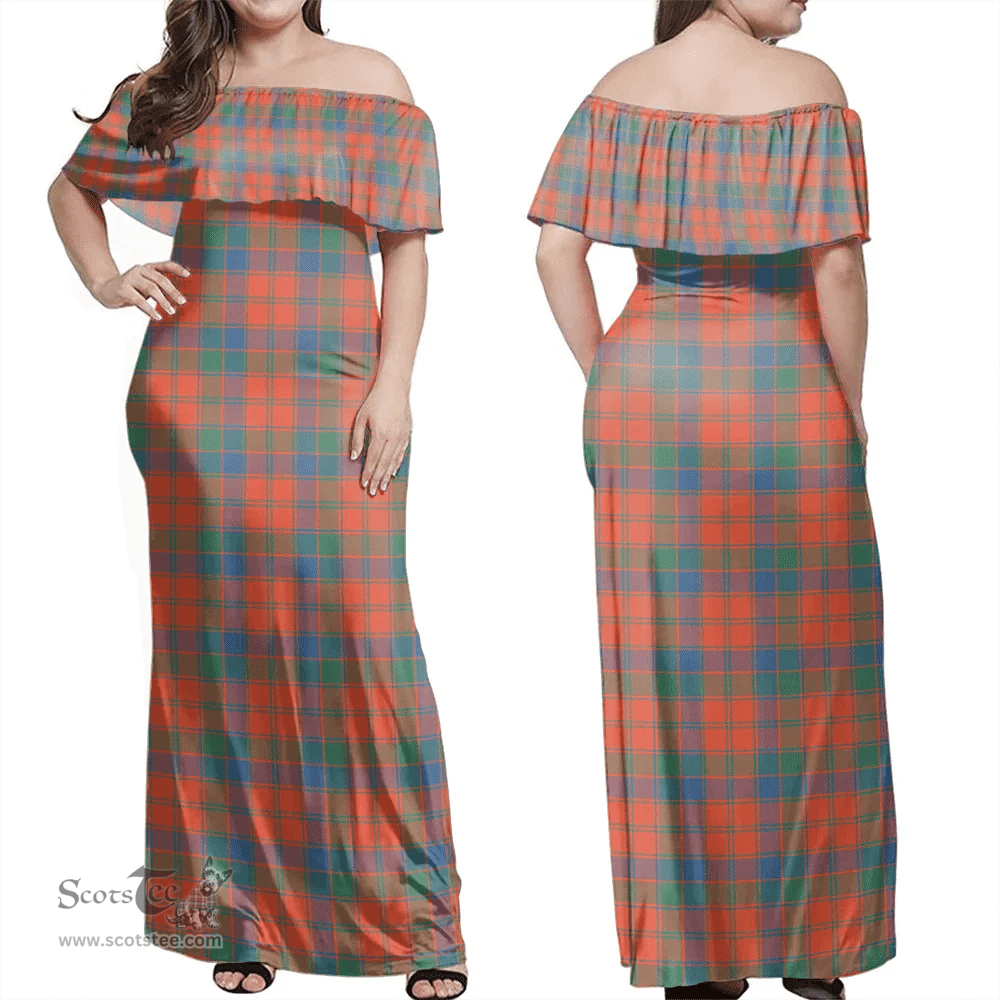 Scottish Robertson Ancient Clan Tartan Off Shoulder Long Dress - Classic Scottish Plaid Tartan Plaid