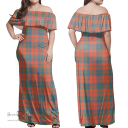 Scottish Robertson Ancient Clan Tartan Off Shoulder Long Dress - Classic Scottish Plaid Tartan Plaid