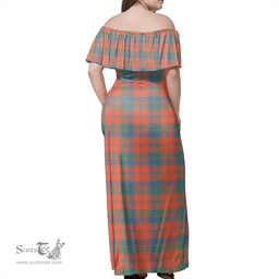 Scottish Robertson Ancient Clan Tartan Off Shoulder Long Dress - Classic Scottish Plaid Tartan Plaid