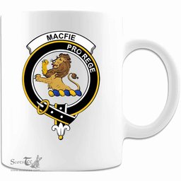Scottish MacFie (of Dreghorn) Clan Tartan White Mug - Crest Classic Scottish Plaid Tartan Plaid