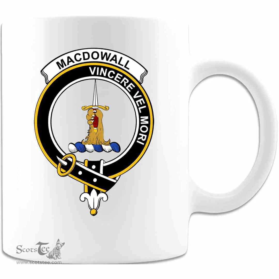 Scottish MacDowall (of Garthland) Clan Tartan White Mug - Crest Classic Scottish Plaid Tartan Plaid