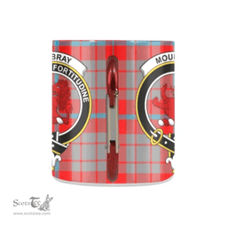 Scottish Moubray Family Crest and Red - Gray Tartan Personalized Coffee Mugs Scotland Gifts Scottish Plaid Tartan Plaid