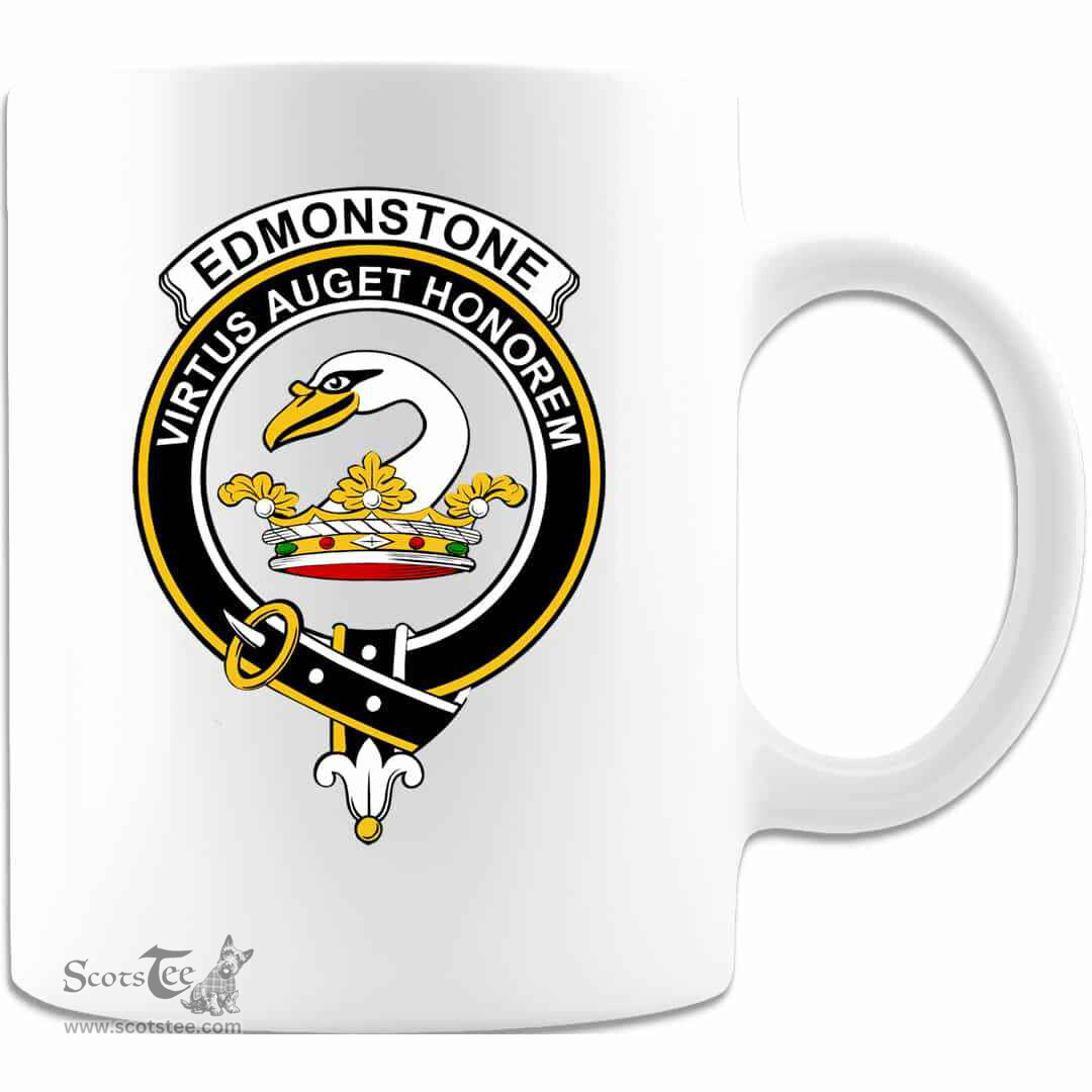Scottish Edmonstone (of Duntreath) Clan Tartan White Mug - Crest Classic Scottish Plaid Tartan Plaid