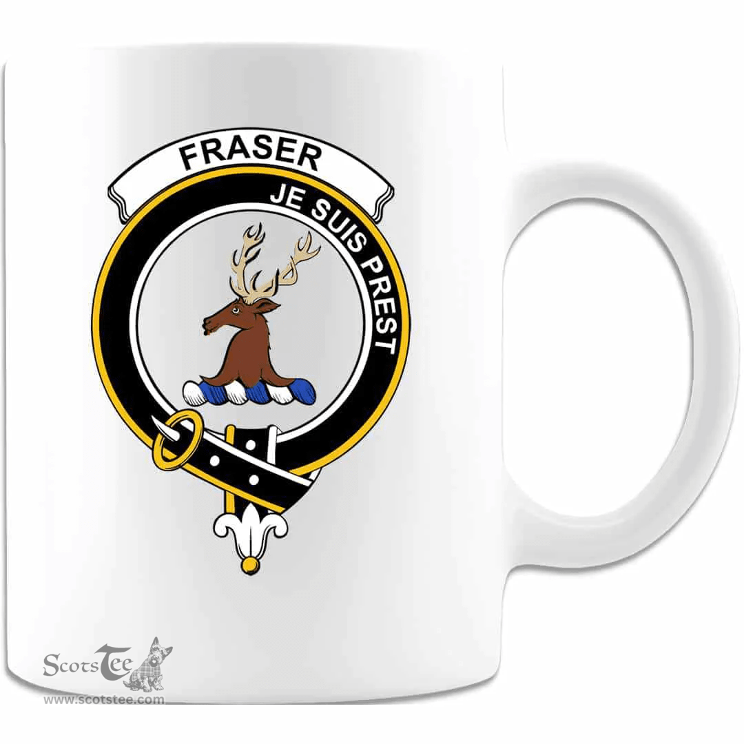 Scottish Fraser (of Lovat) Clan Tartan White Mug - Crest Classic Scottish Plaid Tartan Plaid
