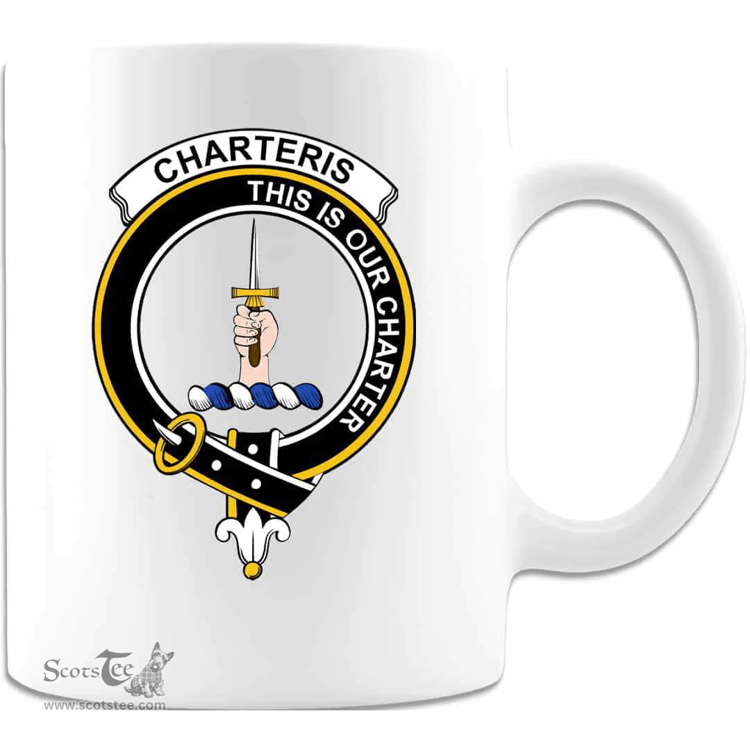 Scottish Charteris (Earl of Wemyss) Clan Tartan White Mug - Crest Classic Scottish Plaid Tartan Plaid
