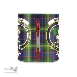 Scottish Watson Family Crest and Blue - Green Tartan Personalized Coffee Mugs Scotland Gifts Scottish Plaid Tartan Plaid