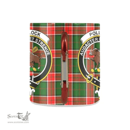 Scottish Pollock Family Crest and Red - Green Tartan Personalized Coffee Mugs Scotland Gifts Scottish Plaid Tartan Plaid