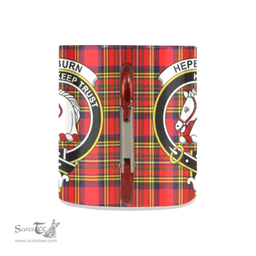 Scottish Hepburn Family Crest and Red - Yellow Tartan Personalized Coffee Mugs Scotland Gifts Scottish Plaid Tartan Plaid