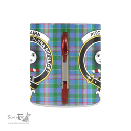 Scottish Pitcairn Hunting Family Crest and Blue - Green Tartan Personalized Coffee Mugs Scotland Gifts Scottish Plaid Tartan Plaid