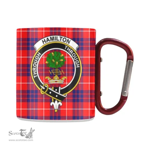 Scottish Hamilton Family Crest and Red - Blue Tartan Personalized Coffee Mugs Scotland Gifts Scottish Plaid Tartan Plaid