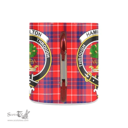 Scottish Hamilton Family Crest and Red - Blue Tartan Personalized Coffee Mugs Scotland Gifts Scottish Plaid Tartan Plaid
