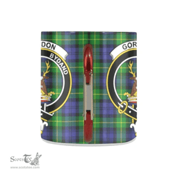 Scottish Gordon Family Crest and Green - Blue Tartan Personalized Coffee Mugs Scotland Gifts Scottish Plaid Tartan Plaid