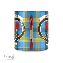 Scottish Laing Family Crest and Blue Tartan Personalized Coffee Mugs Scotland Gifts Scottish Plaid Tartan Plaid