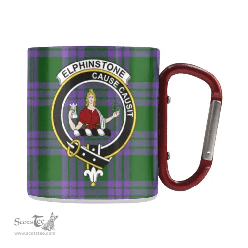 Scottish Elphinstone Family Crest and Green - Pink Tartan Personalized Coffee Mugs Scotland Gifts Scottish Plaid Tartan Plaid