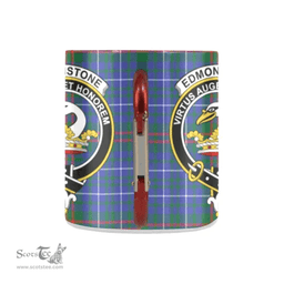 Scottish Edmonstone Family Crest and Green - Blue Tartan Personalized Coffee Mugs Scotland Gifts Scottish Plaid Tartan Plaid