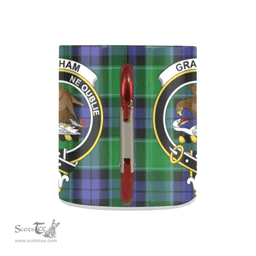 Scottish Graham Of Menteith Family Crest and Blue - Green Tartan Personalized Coffee Mugs Scotland Gifts Scottish Plaid Tartan Plaid