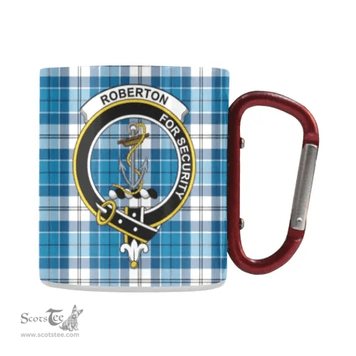 Scottish Roberton Family Crest and Blue - White Tartan Personalized Coffee Mugs Scotland Gifts Scottish Plaid Tartan Plaid