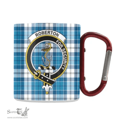 Scottish Roberton Family Crest and Blue - White Tartan Personalized Coffee Mugs Scotland Gifts Scottish Plaid Tartan Plaid