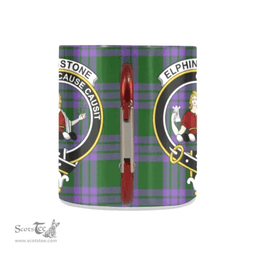 Scottish Elphinstone Family Crest and Green - Pink Tartan Personalized Coffee Mugs Scotland Gifts Scottish Plaid Tartan Plaid