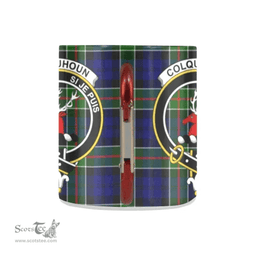 Scottish Colquhoun Family Crest and Blue - Green Tartan Personalized Coffee Mugs Scotland Gifts Scottish Plaid Tartan Plaid
