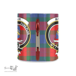 Scottish Mar Family Crest and Red - Blue Tartan Personalized Coffee Mugs Scotland Gifts Scottish Plaid Tartan Plaid