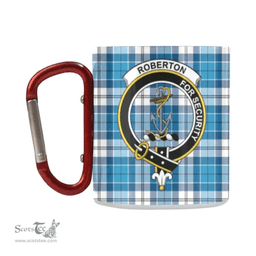 Scottish Roberton Family Crest and Blue - White Tartan Personalized Coffee Mugs Scotland Gifts Scottish Plaid Tartan Plaid
