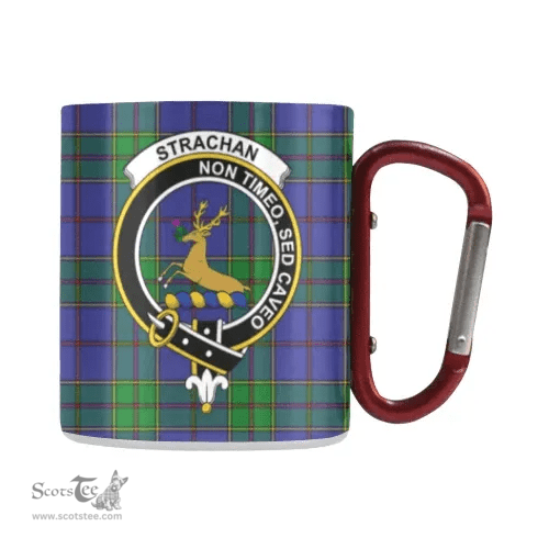 Scottish Strachan Family Crest and Green - Blue Tartan Personalized Coffee Mugs Scotland Gifts Scottish Plaid Tartan Plaid