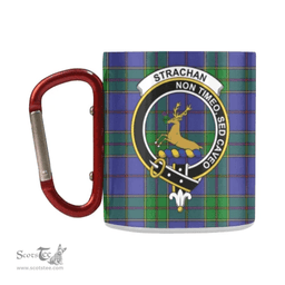 Scottish Strachan Family Crest and Green - Blue Tartan Personalized Coffee Mugs Scotland Gifts Scottish Plaid Tartan Plaid