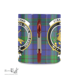 Scottish Strachan Family Crest and Green - Blue Tartan Personalized Coffee Mugs Scotland Gifts Scottish Plaid Tartan Plaid