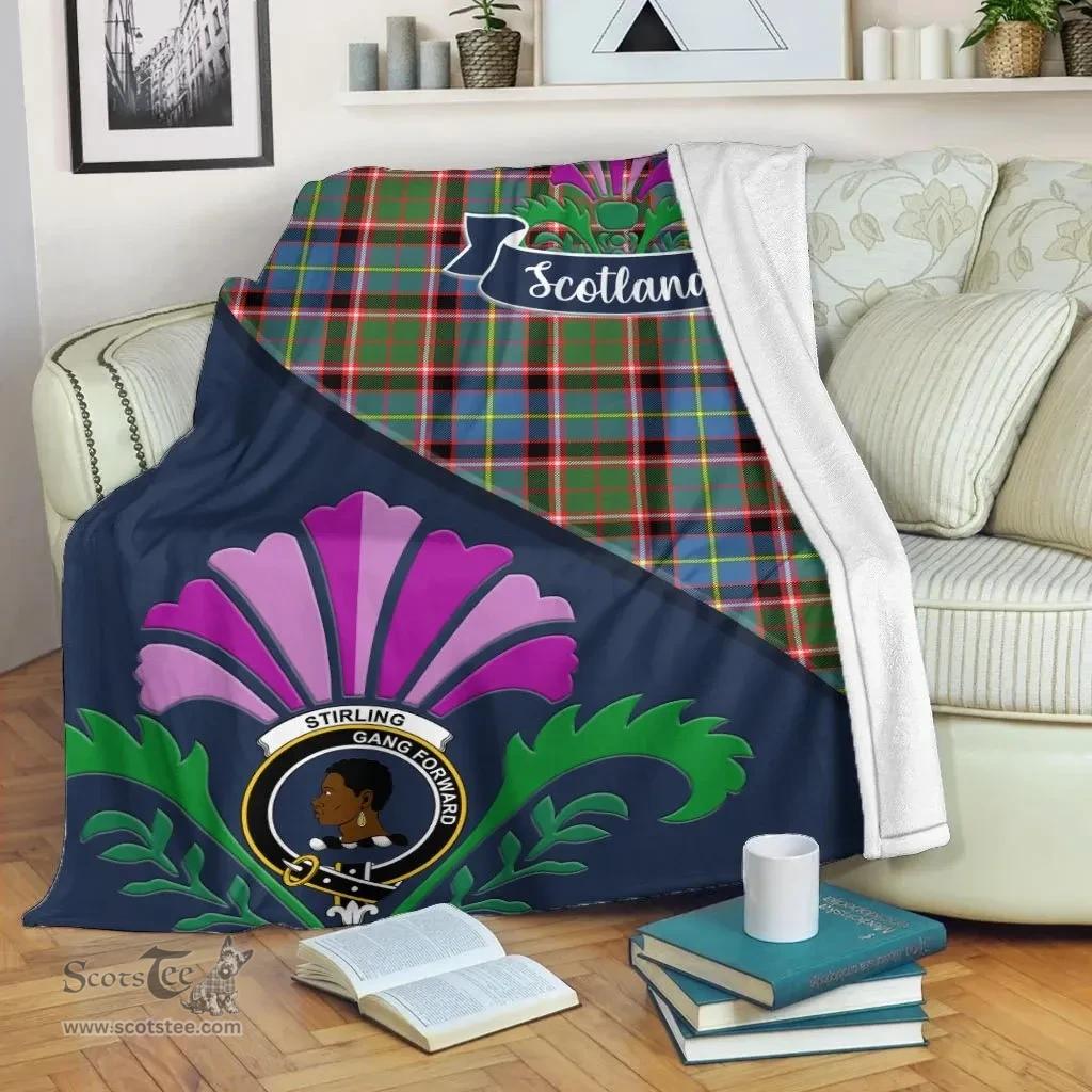 Scottish Stirling (of Keir) Clant Tartan Blanket - Crest Scotland Thistle Scottish Plaid Tartan Plaid